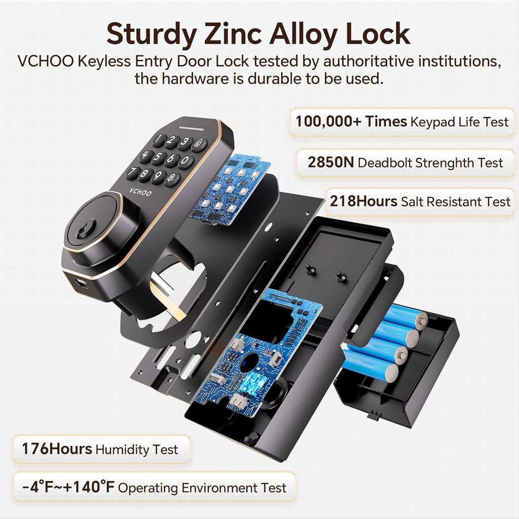 Keyless Entry Door Lock with 2 Knobs App Control Smart Locks for Front Door WiFi Door Lock Set Automatic Lock One Time Password Anti Peeping Password IP54, Bronze