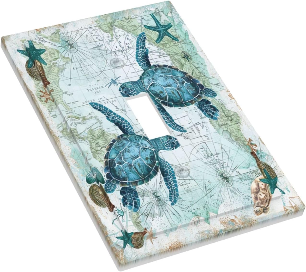 Decorative Light Switch Cover Nautical Green Sea Turtles Beach Blue Ocean 1 Gang Single Toggle Device Electrical Faceplate Switchplates Decorator Outlet Wall Plate For Bathroom Kids Room
