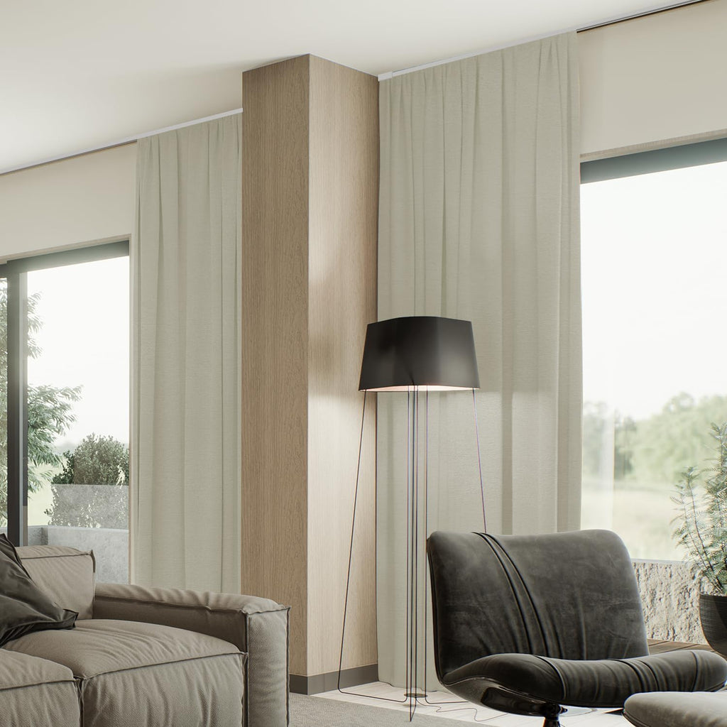 SmartWings Automatic Curtain Opener with Drapery, Motorized Vertical Blinds with Remote, Electric Closet Doors Sliding Panels Compatible with Alexa Google Homekit, 93% Blackout Light Khaki