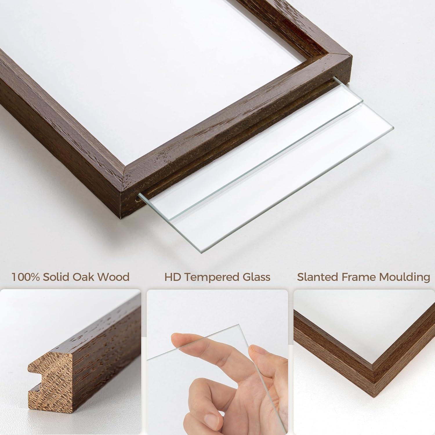 Axeman 4x6 Floating Picture Frame - Solid Oak Wood Picture Frame, Double Tempered Glass Photo Frame 2x3 3.5x5 4''x6'' Wood Frame, Wall Mount Or Tabletop Standing, Walnut