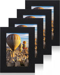 iRahmen 4x6 Picture Frame Set of 4, High Definition Glass Black Picture Frame, 4 x 6 Wood Photo Frames for Horizontal or Vertical Display Tabletop and Wall Mounting
