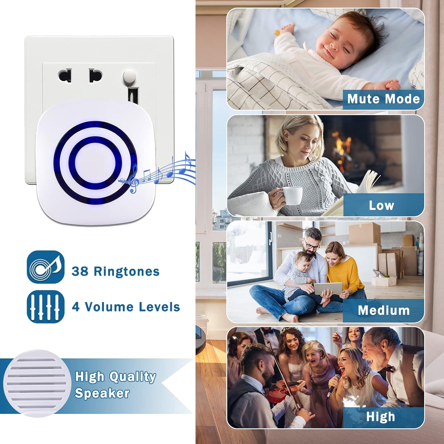 Motion Sensor Alarm - Seanme Wireless Driveway Alarm 100m Long Distance Signal Transmission, Home Security Alarm System Motion Sensor Doorbell with 38 Chime Tunes, 4 Volume Levels