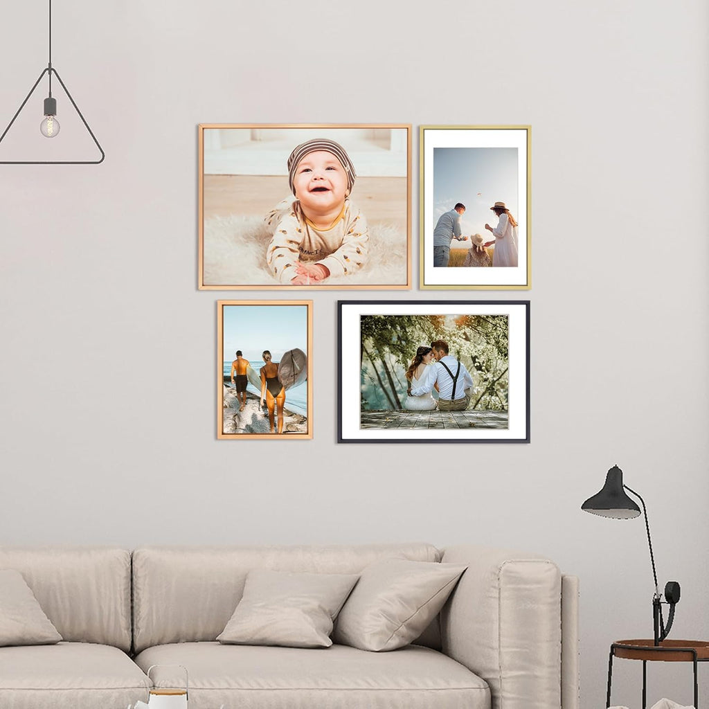 6x9 Picture Frame, Gold Aluminum Metal Photo Frames with HD Glass, Fits 5x7 with Mat or 6 x 9 without Mat, Display for Wall and Table