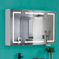 VINGLI LED Lighted Medicine Cabinet with Intelligent Mirror, Bluetooth Speaker, Weather & Temp Display, Anti-Fog, Built-in Outlet & USB, Large 3-Door Bathroom Mirror Cabinet,48 Inch, Need Assembly