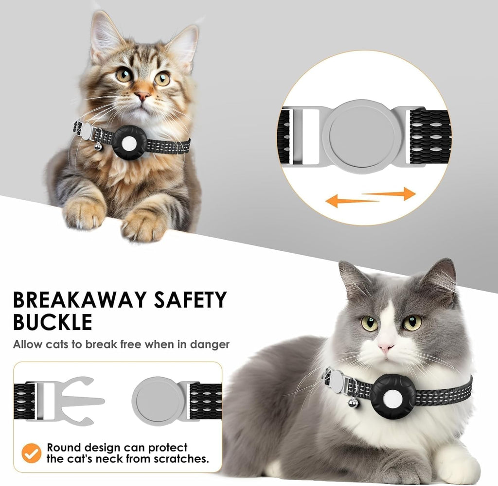Cat GPS Tracker, Waterproof Pet Tracker for Cats, Cat GPS Tracker Collar with Safety Elastic Buckle, Works with Any Collar,Compatible with Apple Find My App (Only iOS), No Monthly Fee, Black