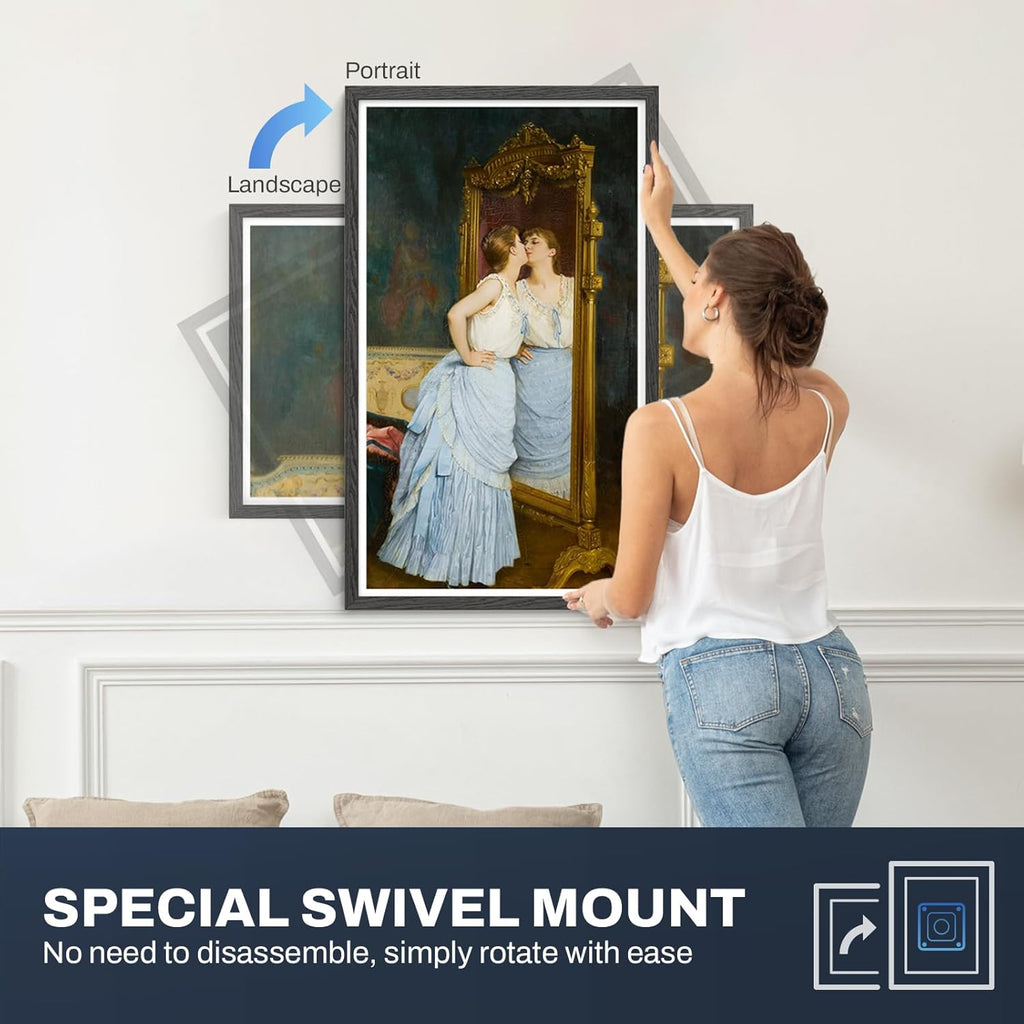 32 Inch FHD Extra Large Digital Picture Frame Touchscreen, 64GB FHD IPS WiFi Digital Photo Frame Remote, Share Photo/Video via Apps, Email, Auto-Rotate, Black Wood Pattern