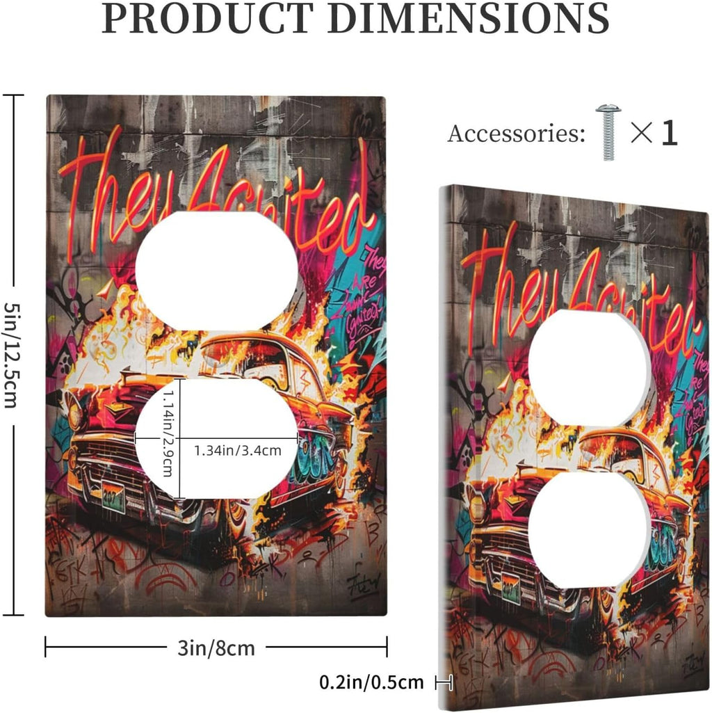 Outlet Covers Hip Hop Street Graffiti Flame Car 1 Gang Duplex Wall Plate Decorative Switch Plates Electrical Receptacle Faceplate Light Switch Cover for Bedroom living Room Decor