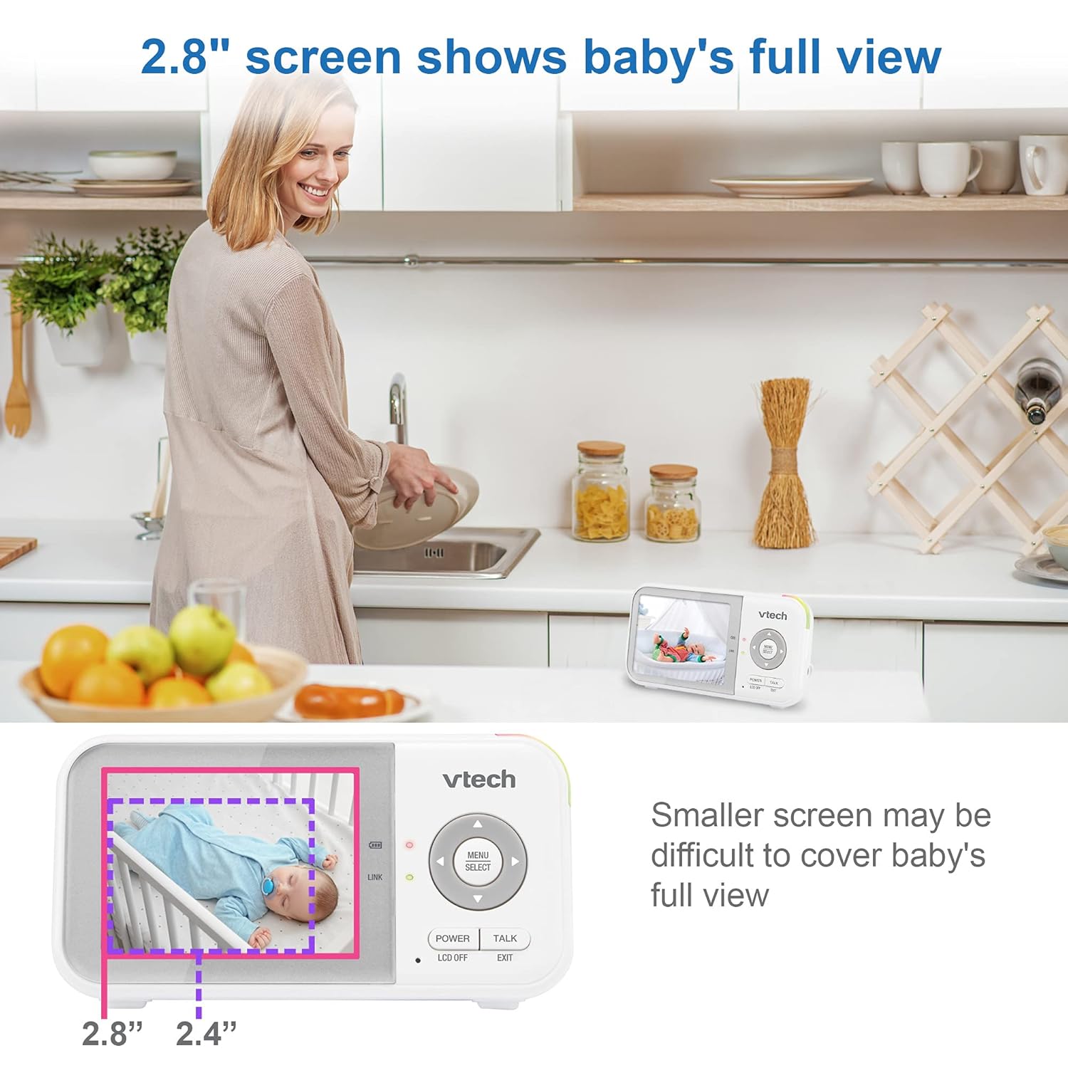 VTech VM923 Baby Monitor, 2.8” Screen, Pan-Tilt-Zoom, 1000ft Long Range, Night Vision, 2-Way Audio, Temperature Sensor, Lullabies, Secure Transmission No WiFi