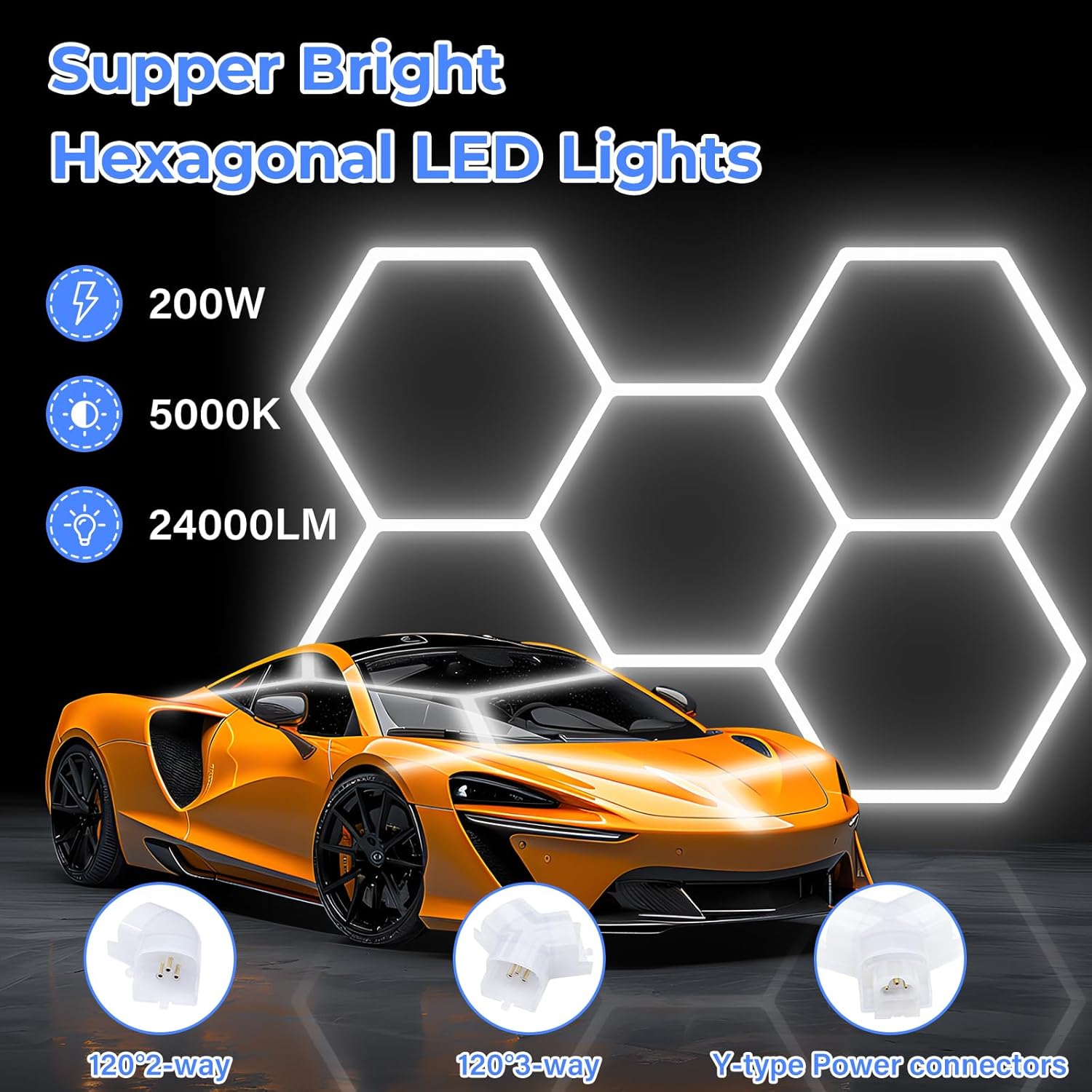 Hexagon Garage Lights - Bigger Size Hexagon Lights 200W LED,5000K 24000LM,Hex Lighting for Car Detailing,Workshop,Basement,Gym,Barber, Garage Ceiling led Light 25 Pack