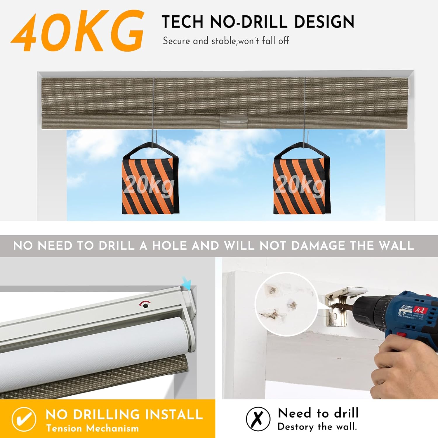 Persilux Smart Motorized Blinds with Remote, No Drill Automatic Roller Shades for Indoor Windows, Blackout Linen Fabric, Electric Blinds for Windows, Weave Caribou C162BO-5, Custom Size