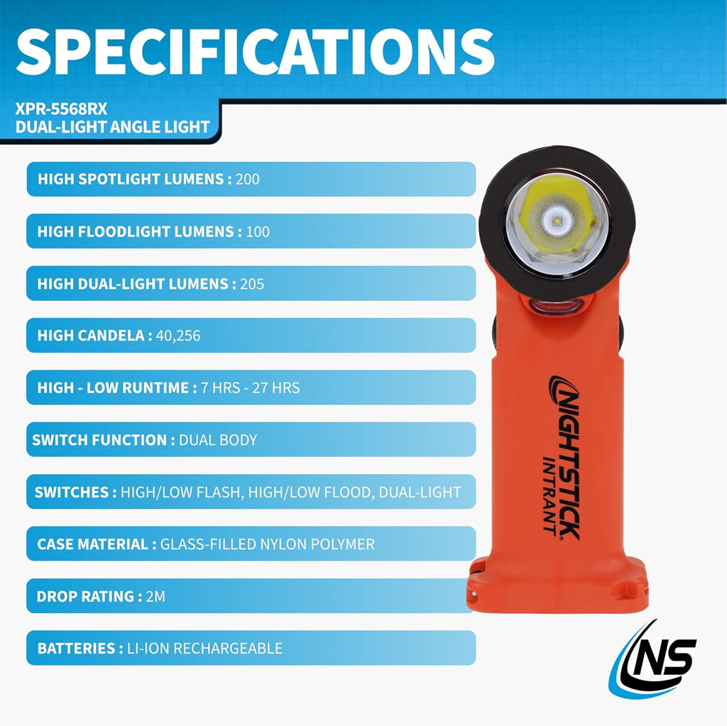 Nightstick XPR-5568RX Intrant Rechargeable Intrinsically Safe Permissible Dual-Light Angle Light (Red)