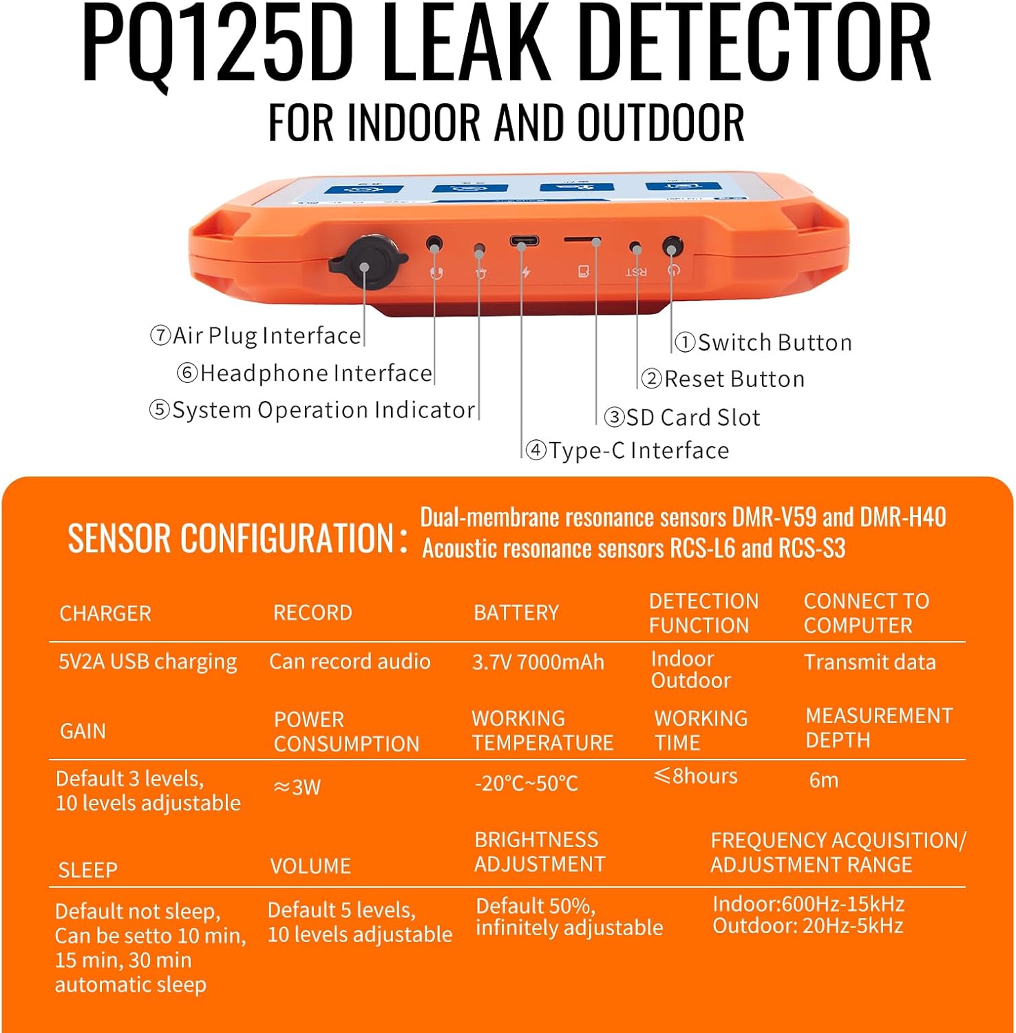 PQWT Underground Water Leak Detectors for Home and Outdoor PQ125D Wall Pipe Water Leakage Detection with Touchscreen Earphone and Carrying Case Multi Sensor Acoustic Pipeline Sound Intensifier