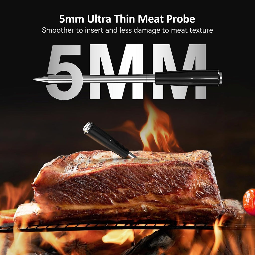 Bluetooth Meat Thermometer - Digital Wireless Meat Thermometer for Grilling and Smoking with IP67 Dual Sensor Probes - Smart App Alert for BBQ, Smoker, Oven, Grill