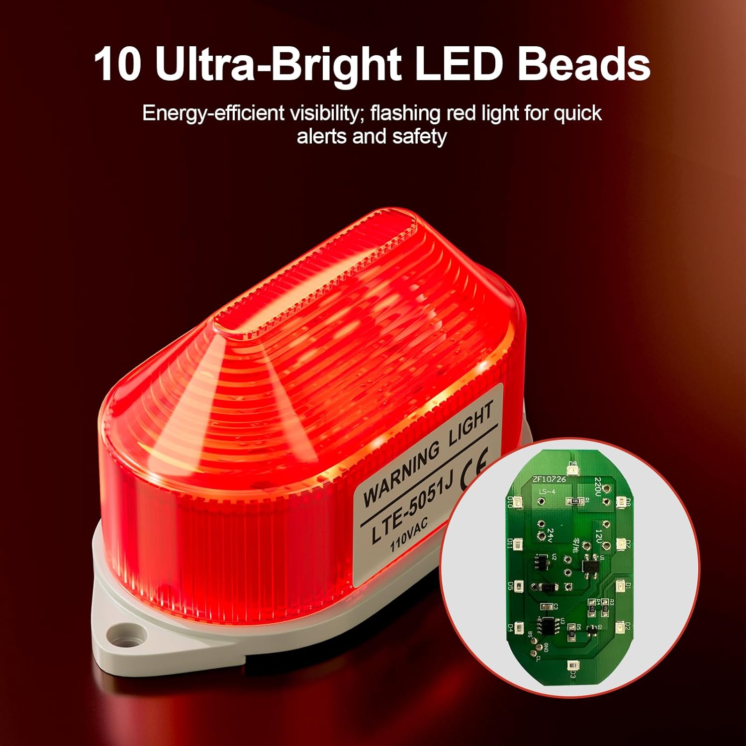 QTEATAK AC110V Strobe Siren Industrial Warning Light with Red LED and 105dB Buzzer, Ultra-Bright Signal Flashing Alarm Light for Safety and Alert, Oval
