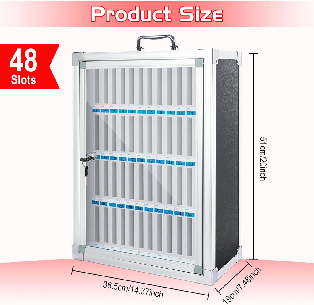 Amylove 48 Slots Cell Phone Locker Cabinet Aluminum Alloy Pocket Chart Storage Locker Box Cabinet Wall-Mounted Cell Phones Storage Box with Handle for Office Classroom Gym(Black)