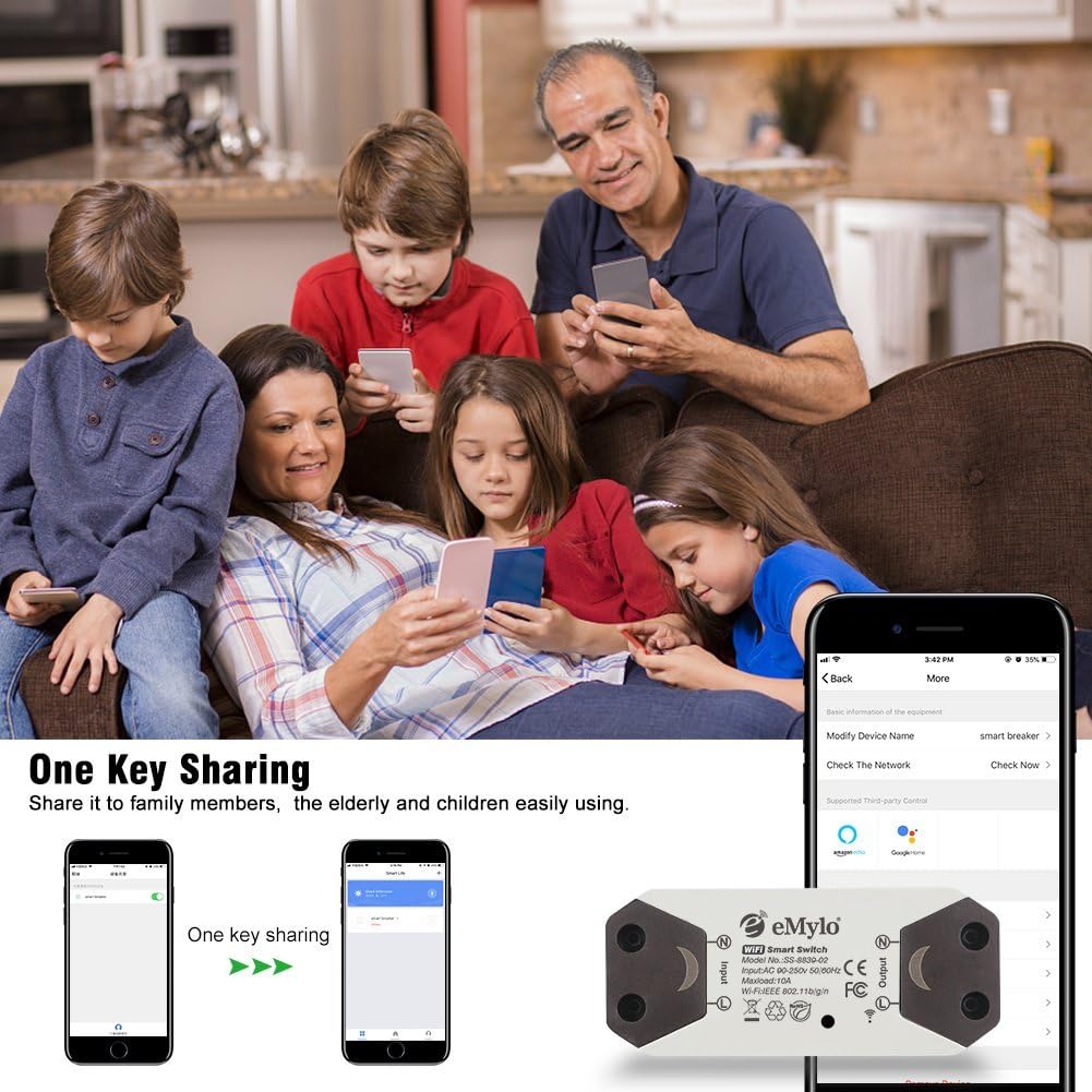 Yasorn WiFi Smart Switch eMylo Wireless Relay Light Switch Tuya Remote Control Module 2.4Ghz WiFi Home Automation Timer Switch Compatible with Alexa Echo Google Home 4 Pack