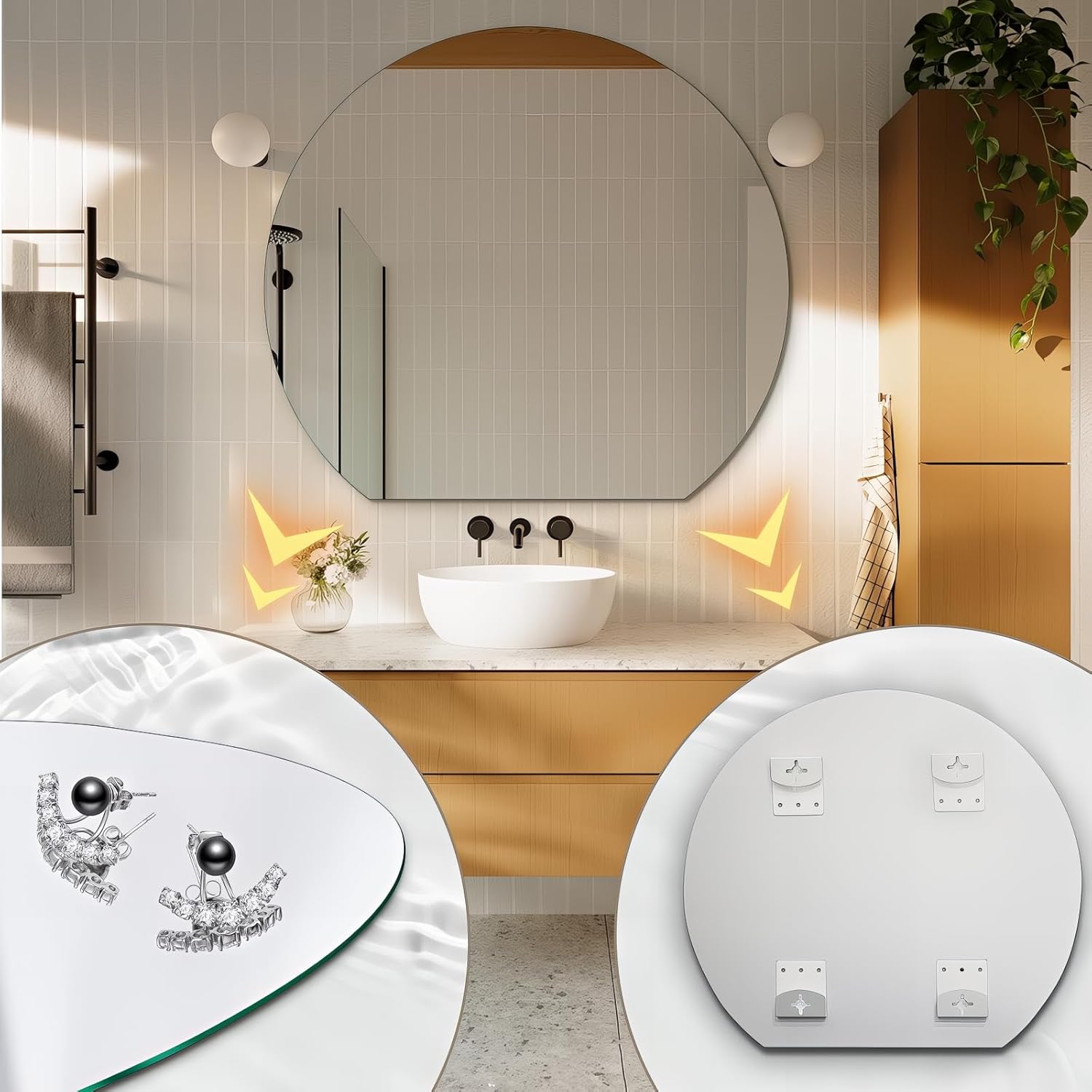 Half Moon Bathroom Mirror 40", Modern Frameless Wall Mirror, Hanging Decorative Vanity Mirror, Minimalist Explosion Proof Semi Circle Mirror for Living Room Bedroom Entryway, Down Cut