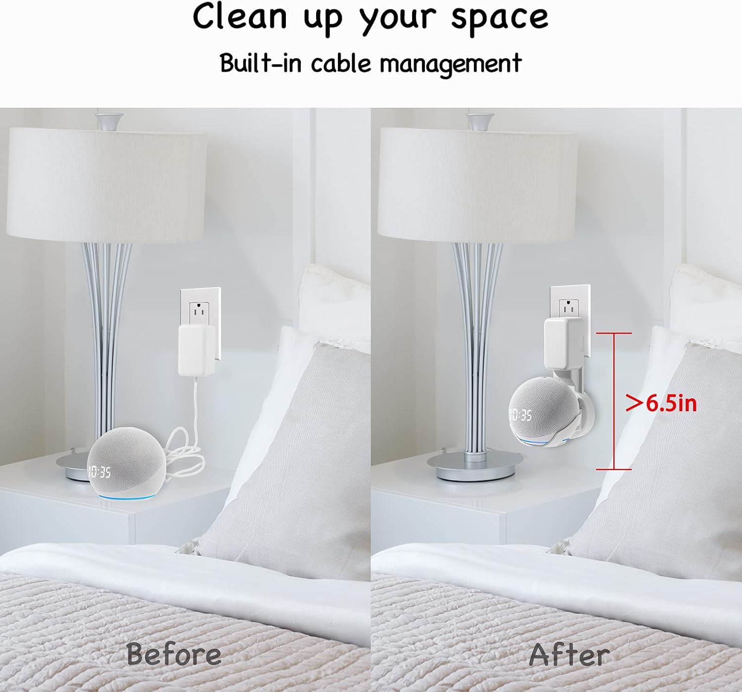 Wall Mount Holder for Dot 4th/5th Generation, Outlet Hanger for Dot 4th/5th Gen, Smart Speaker Stand, Space-Saving Accessories, Built-in Cable Management Shelf(2 Pack,White)…