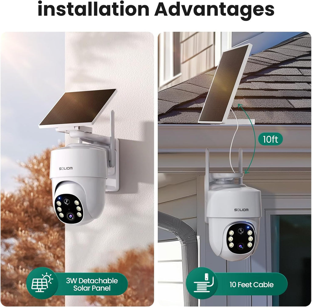 SOLIOM- 5MP Security Cameras Wireless Outdoor, No Subscription,2-Cam Pack, Solar Powered Home Security Camera with 360° Auto Tracking, Pan & Tilt, 3K Color Night Vision,5G & 2.4G Router Compatible