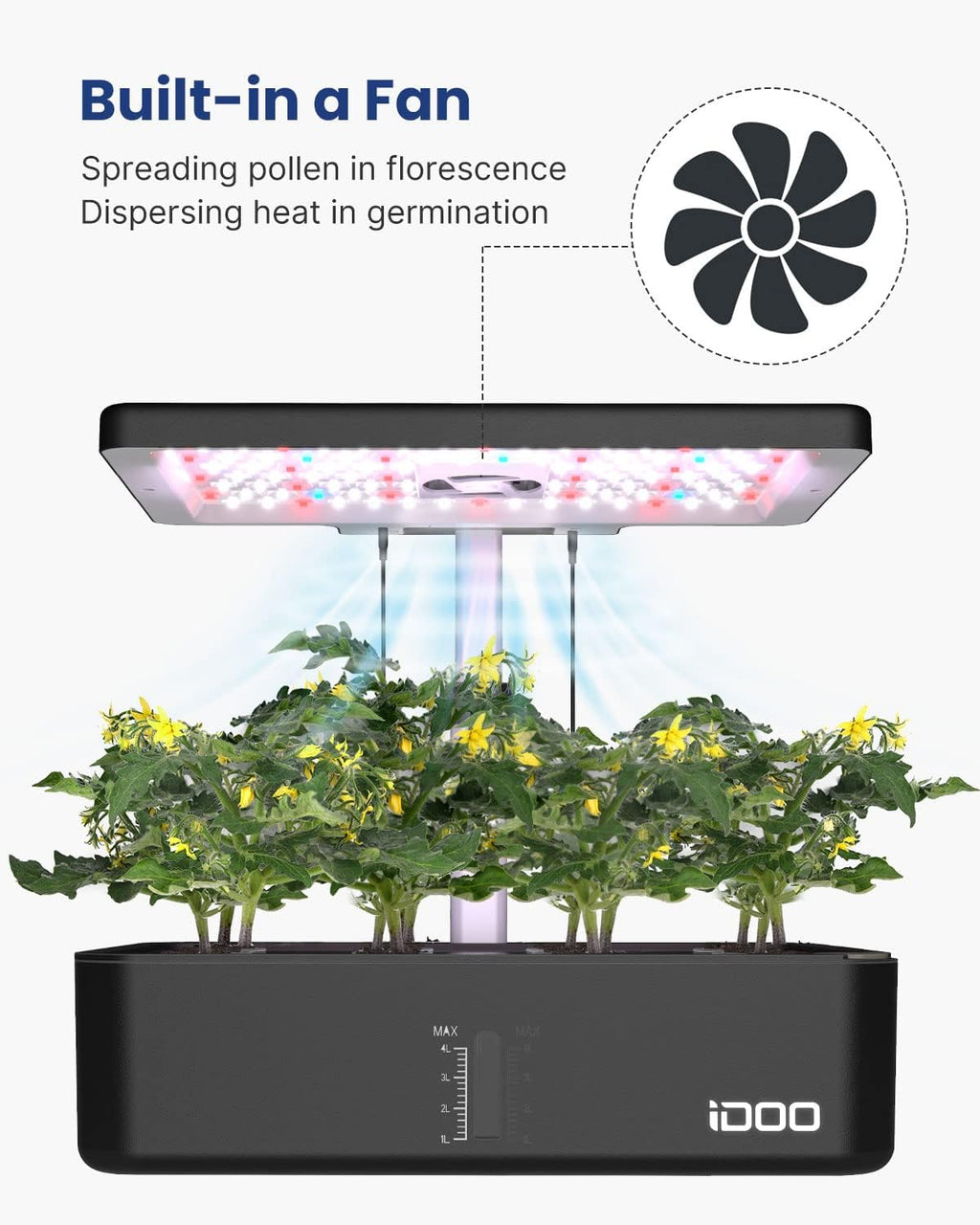 iDOO Hydroponics Growing System Kit 12Pods, Indoor Herb Garden System, with LED Grow Light, Built-in Fan, Auto-Timer, Adjustable Height Up to 11.3", for Home School, for Women Mom