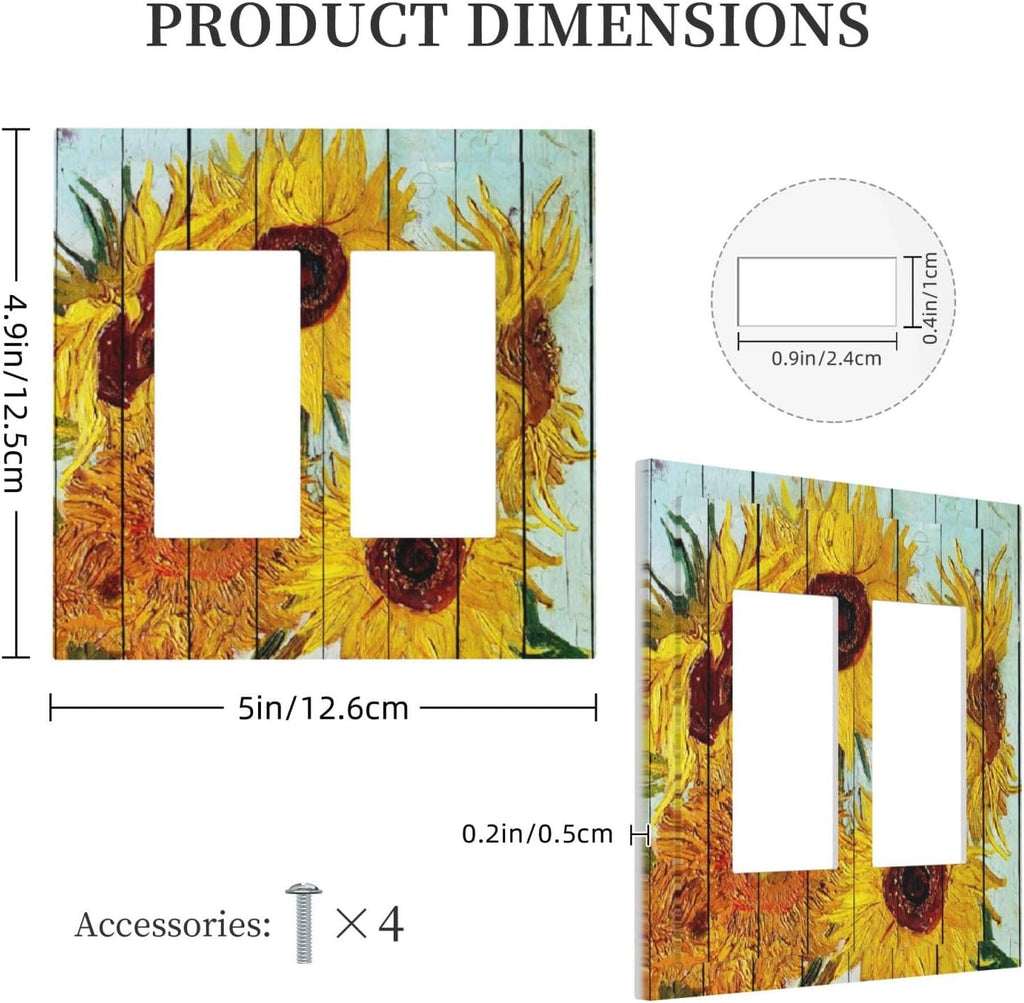 Decorative Outlet Covers Sunflowers Oil Paintings Wood Floral 2 Gang Double Gfci Rocker Electrical Wall Panels Light Switch Cover Plate For Farmhouse Bed Room Decor
