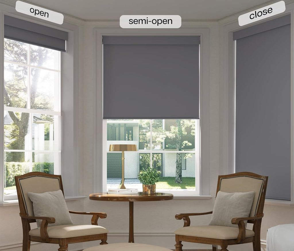 LazBlinds No Drill Blinds for Indoor Windows, Blackout Roller Shades, Cordless Window Blackout Blinds, Thermal Insulated Fabric UV Protection for Home and Office, 31" W x 48" H, Grey