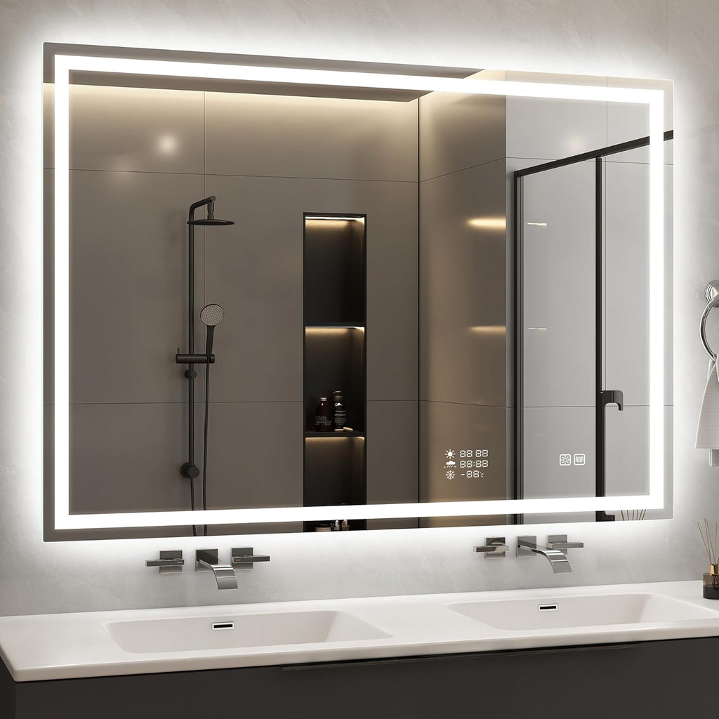 STARLEAD 40"x28" LED-Bathroom-Mirror-with-Lights, Wall-Mounted with Clock, Anti-Fog, 3 Color Temperature, Dimmable Brightness, Waterproof, Tempered Glass, Frontlit & Backlit