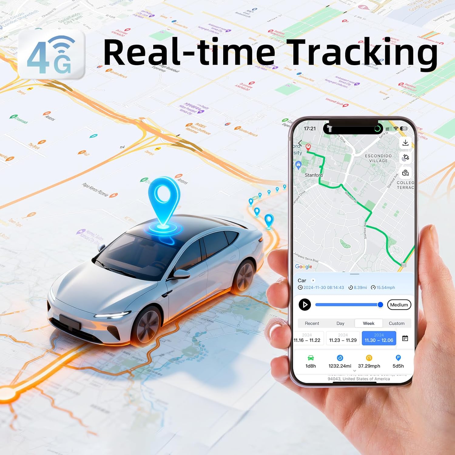 GPS Tracker for Vehicles, Long Battery Life Tracking Devices for Cars Hidden, Real-Time, Unlimited Updates,10S Update, 180-day Track Playback，Strong Magnetic 4G LTE Car Tracker, Subscription Needed