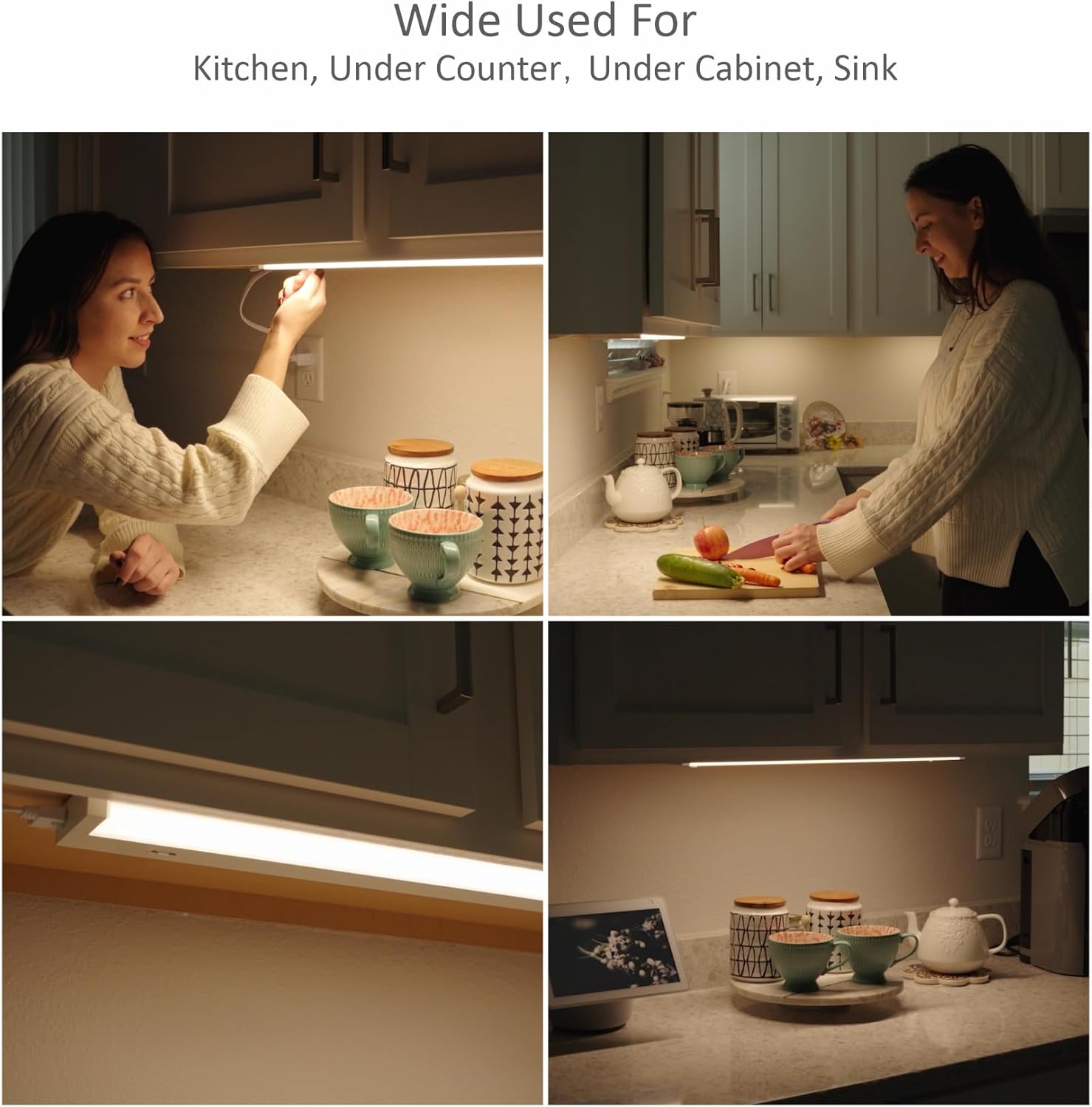 LED Under Cabinet Lighting Hardwired or Plug in, 18 Inch 9W, Dimmable 5 Color 2700K/3000K/3500K/4000K/5000K, Linkable Eyes Care Design Counter Lights for Kitchen, Sink, ETL Listed, White