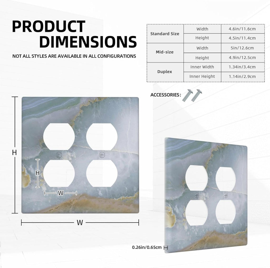 Outlet Covers Colored Art Marble Golden Line 2 Gang Double Duplex Decorative Light Switch Covers Electrical Wallplates Socket Faceplate For Bathroom Kitchen Decor