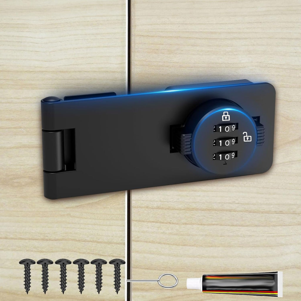 Keyless Cabinet Combination Lock, 3-Digit Password Twist Knob Hasp Latch for Doors, Cabinets, Drawers, Barn Door, Bathroom, Outdoor, Closet, Fence, Durable Zinc Alloy, (Black, 1 Pack)