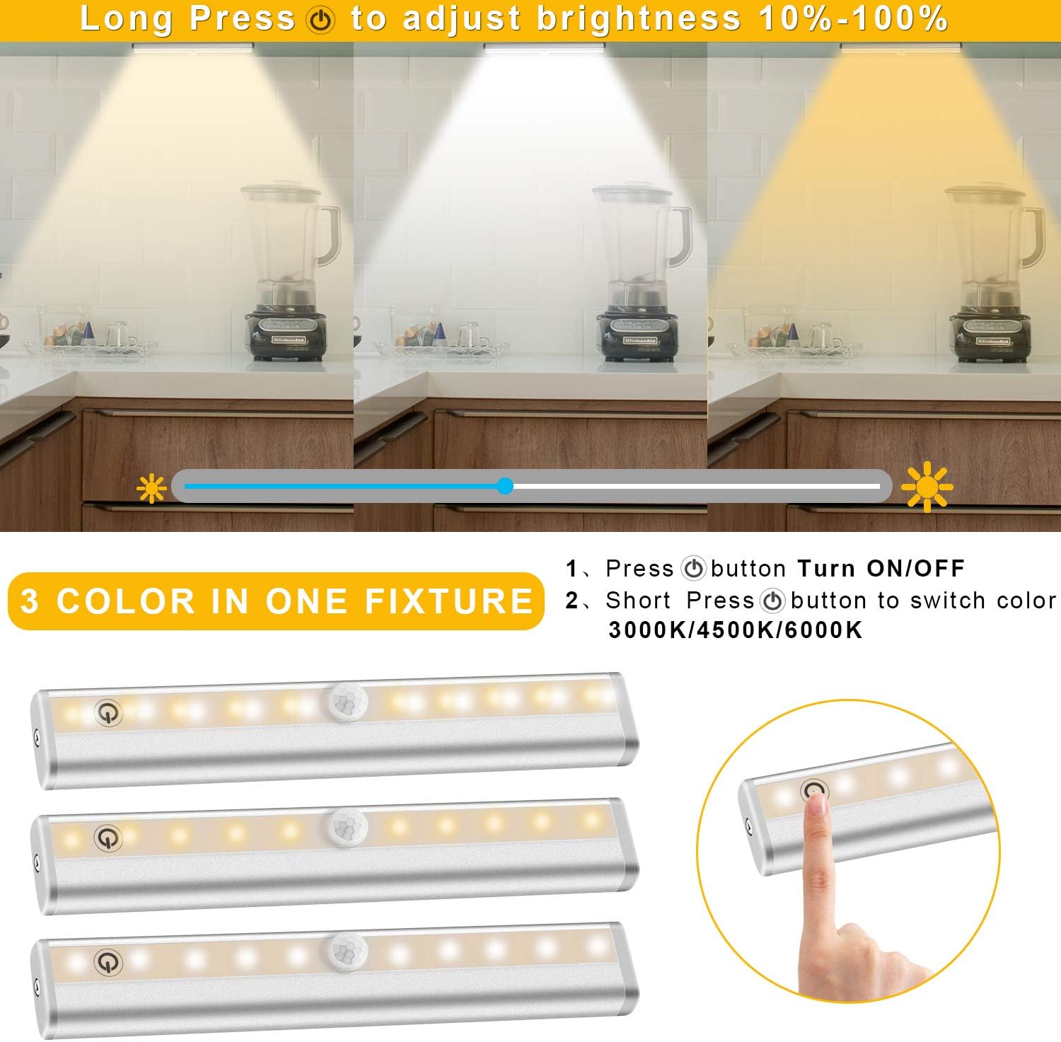 Diomart LED Closet Light 20-LED Rechargeable Remote Control Light Under Cabinet Lighting Wireless Stick-Anywhere Night Light Bar with Touch Control for Stairs, Wardrobe, Kitchen, Hallway (1 Pack)