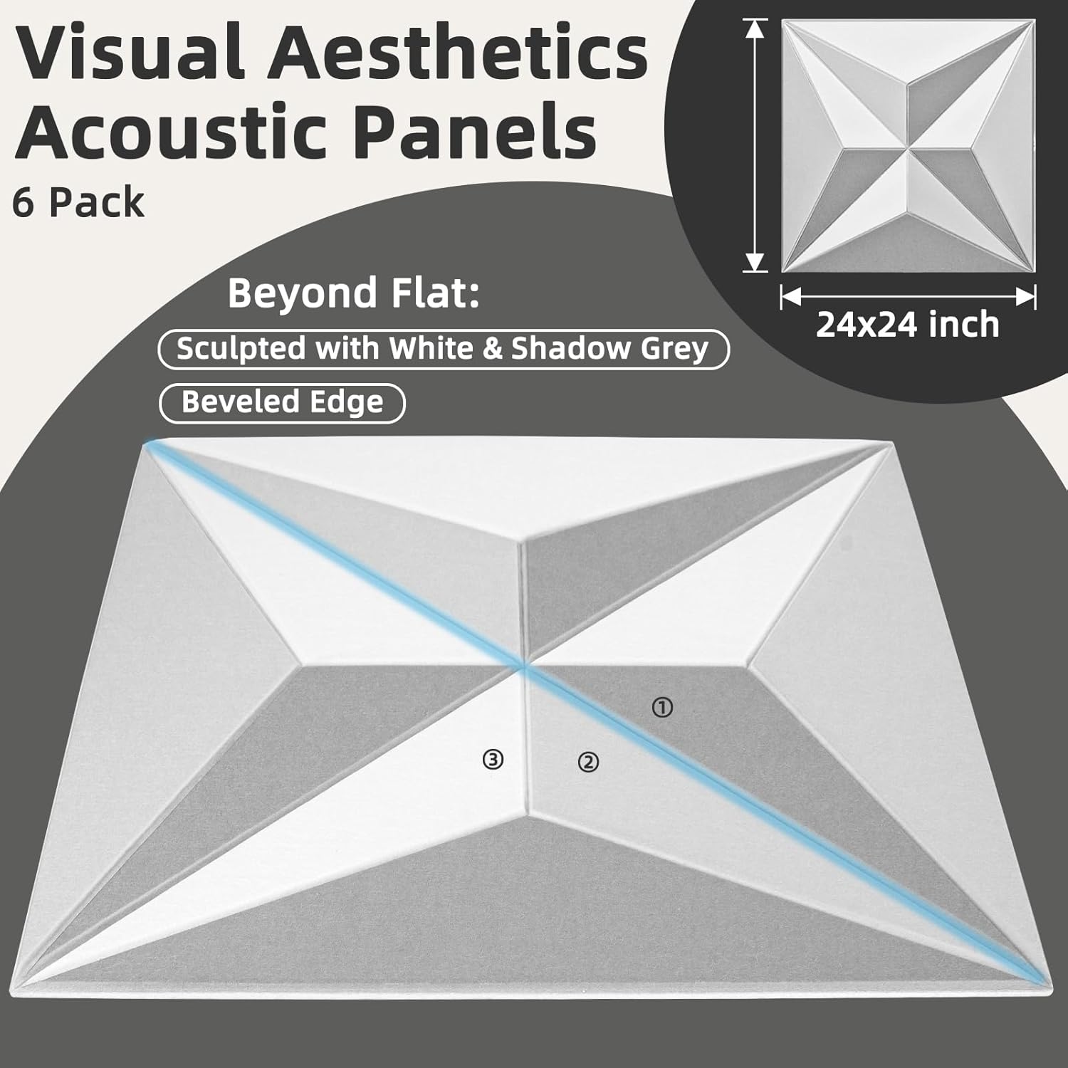 Art3dwallpanels 24" X 24" Acoustic Panels 6 Pack Soundproof Wall Panels Sound Dampening, 3D Wall Decor Absorbing Panels, White and Gray