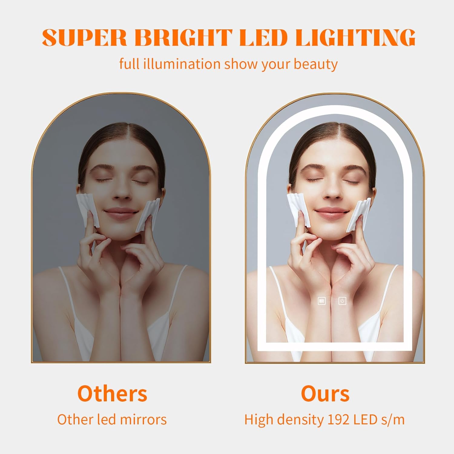LED Bathroom Mirrors with Lights,24"x36"Black Arched Mirror for Bathroom,Fogless,3 Colors Dimmable,Anti-Fog,Wall Mounted Lighted Vanity Mirror,Gold