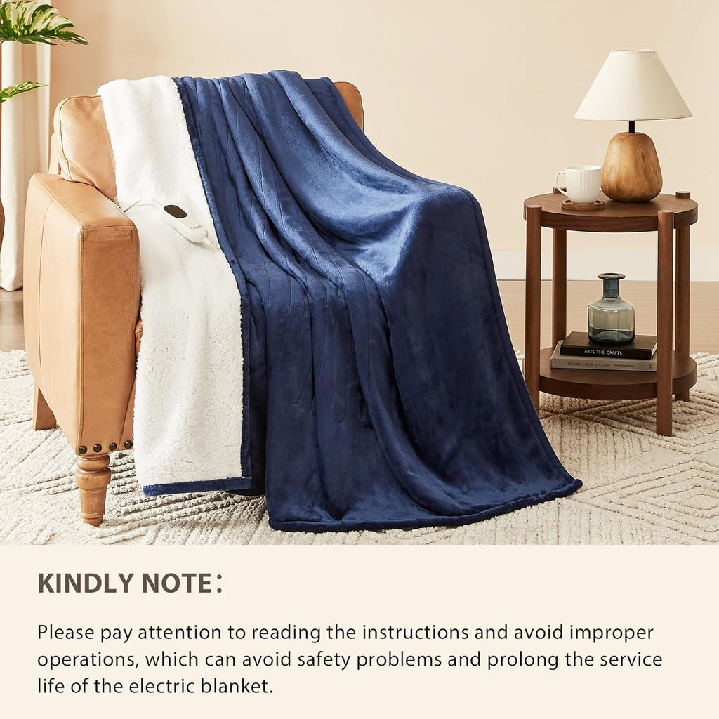 Homemate Electric Heated Blanket Full Size - 72"x84" Heating Blanket Full Size 1/2/4/6/8 Hours Auto-Off 10 Heat Level Over-Heat Protection Flannel Sherpa ETL Certification