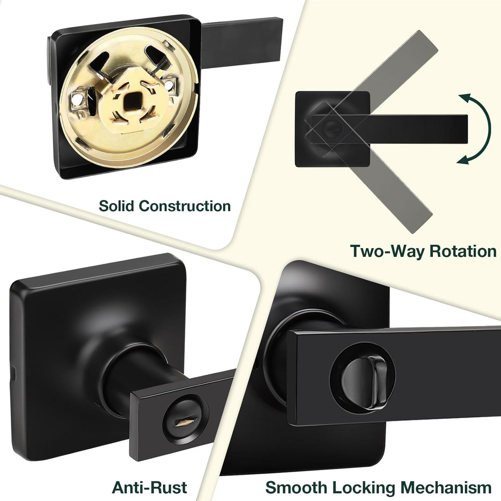 GOBEKOR 4 Pack Privacy Door Levers - Matte Black Interior Handles With Lock for Bedroom and Bathroom