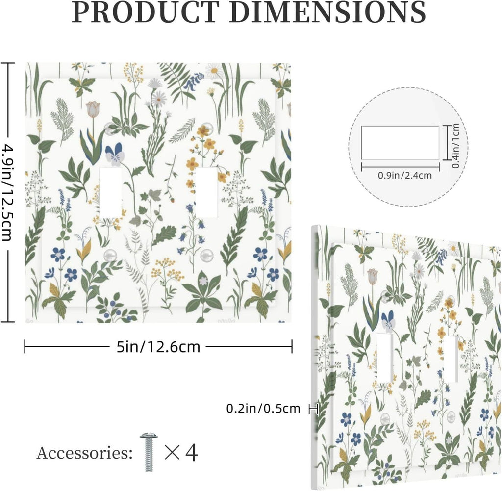 Decorative Switch Plates Floral Green Leaf Plant Flowes 2 Gang Double Toggle Outlet Light Switch Cover Wall Plate Electrical Faceplate For Bed Room Farmhouse Decor