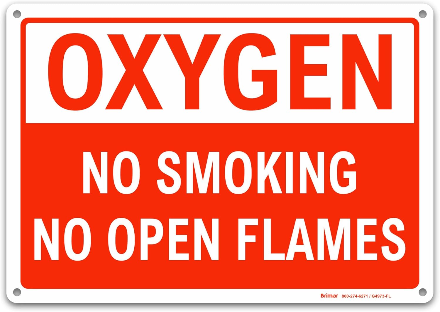 Brimar - 14 x 10" - Oxygen No Smoking No Open Flames Sign - .055″ Polyethylene Plastic - Clear Message - Easy Installation