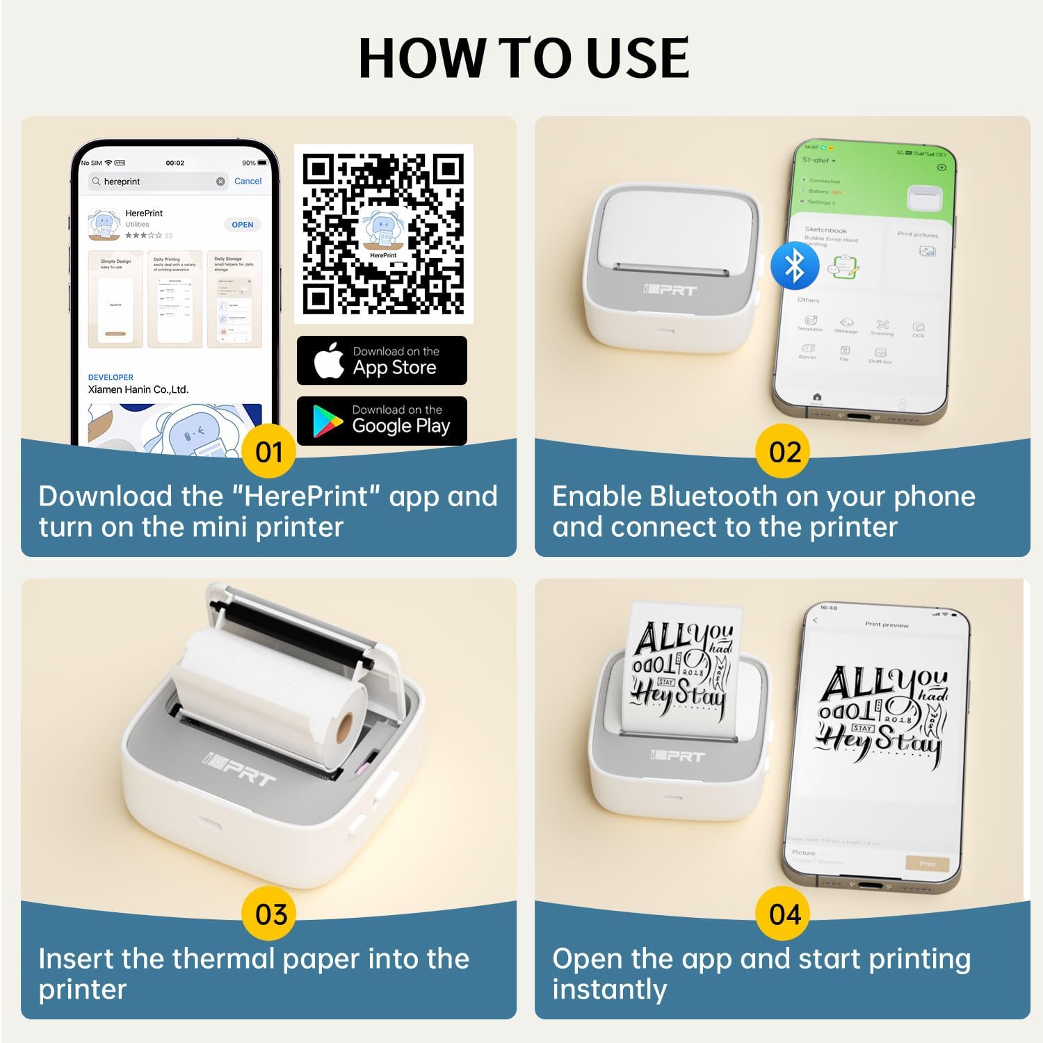 iDPRT S1 Portable Sticker Printer, Mini Thermal Printer with 1 Roll Paper, Bluetooth Inkless Printpods, Pocket Label Maker Suitable for Study Notes, Graphics, Students, Kids Gift, Free App, Grey