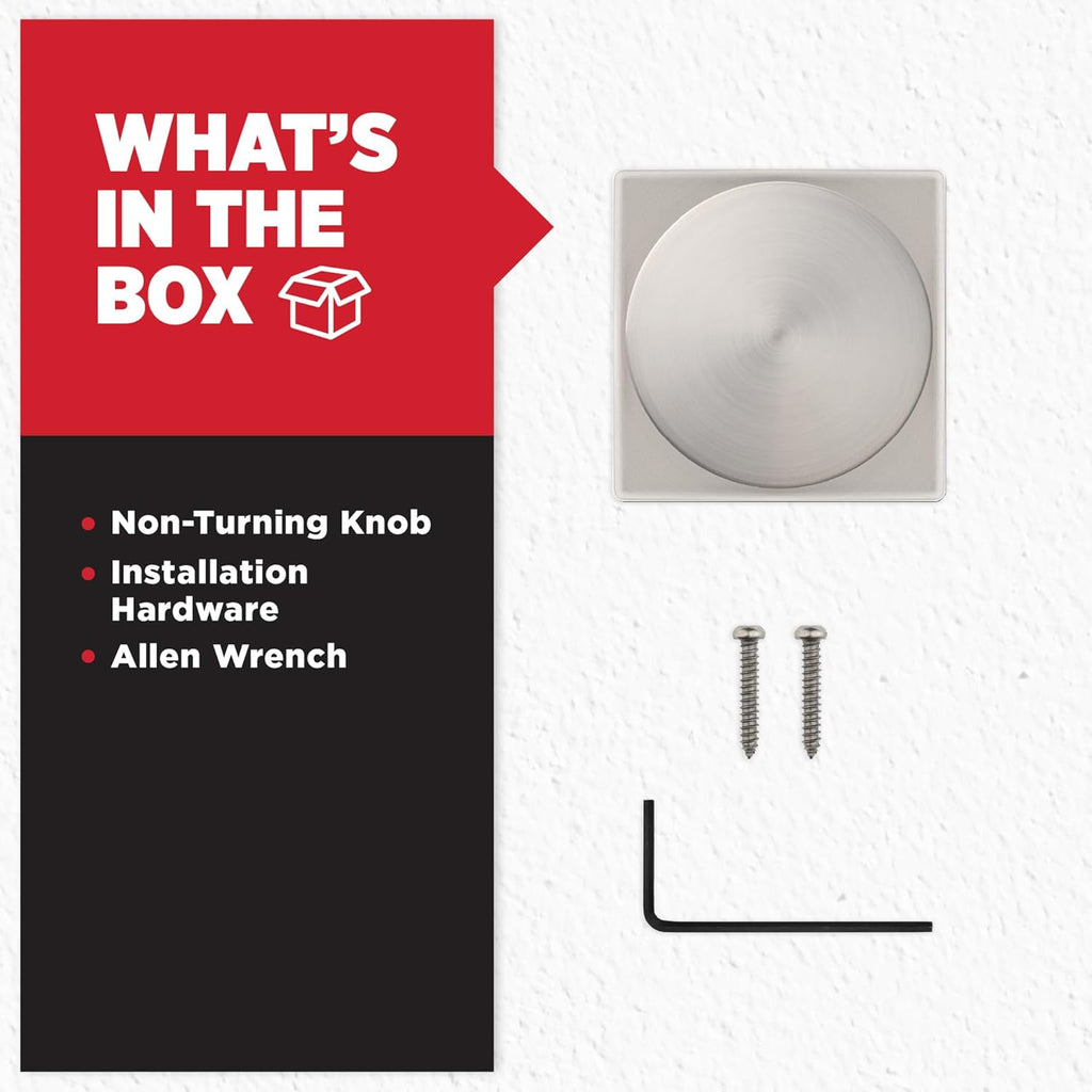 Kwikset Pismo Dummy Door Knob, Single Sided Handle for Closets, French Double Doors, and Pantry, Satin Nickel Non-Turning Interior Push/Pull Door Knob, with Microban Protection