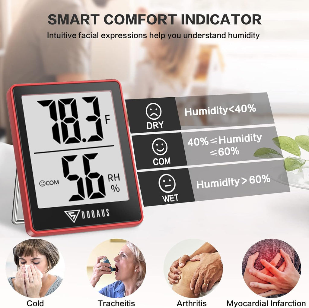 DOQAUS Digital Hygrometer Indoor Thermometer Humidity Gauge Room Thermometer with 5s Fast Refresh Accurate Temperature Humidity Monitor for Home, Bedroom, Baby Room, Office, Greenhouse, Cellar, Red