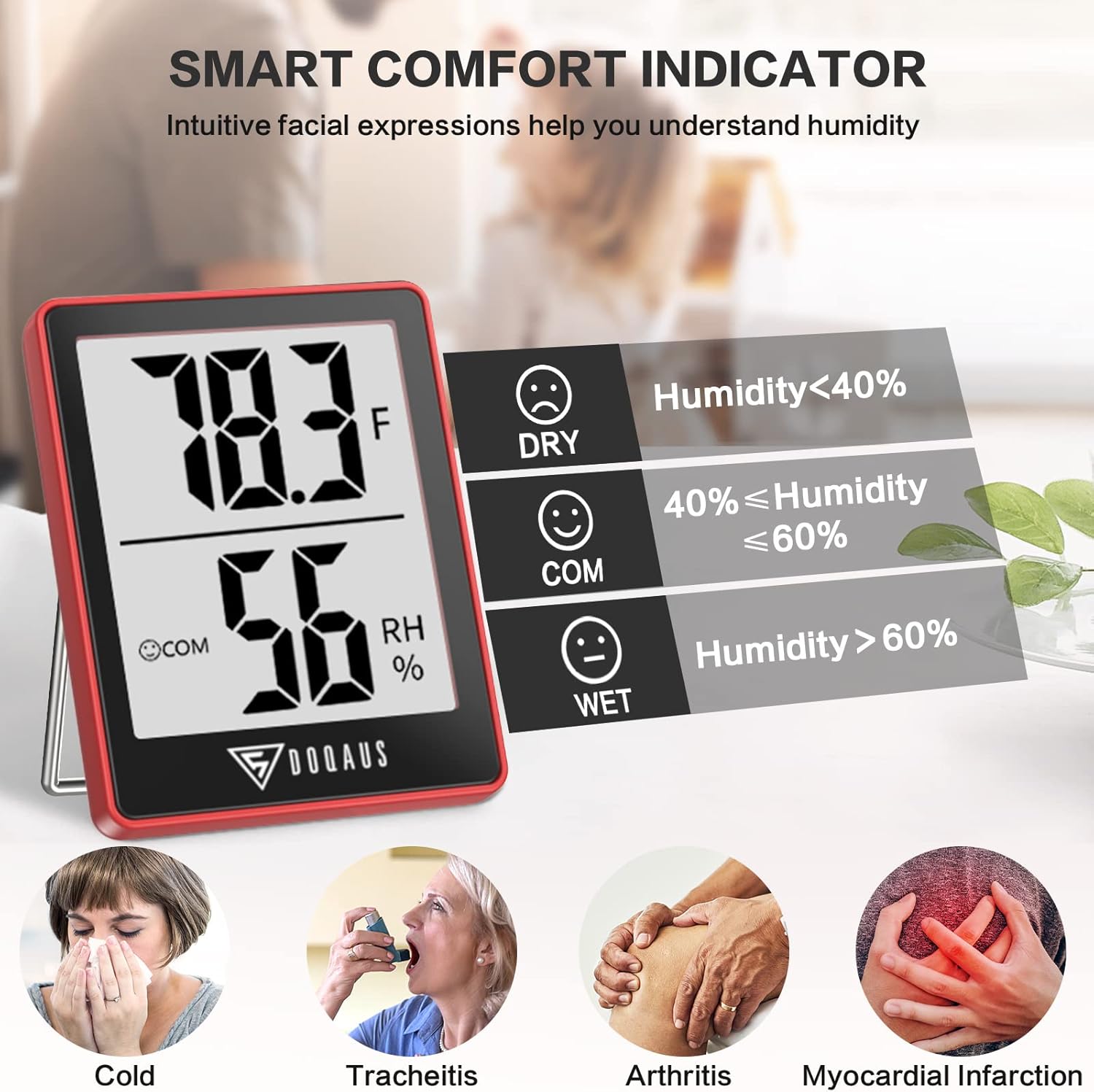 DOQAUS Digital Hygrometer Indoor Thermometer Humidity Gauge Room Thermometer with 5s Fast Refresh Accurate Temperature Humidity Monitor for Home, Bedroom, Baby Room, Office, Greenhouse, Cellar, Red