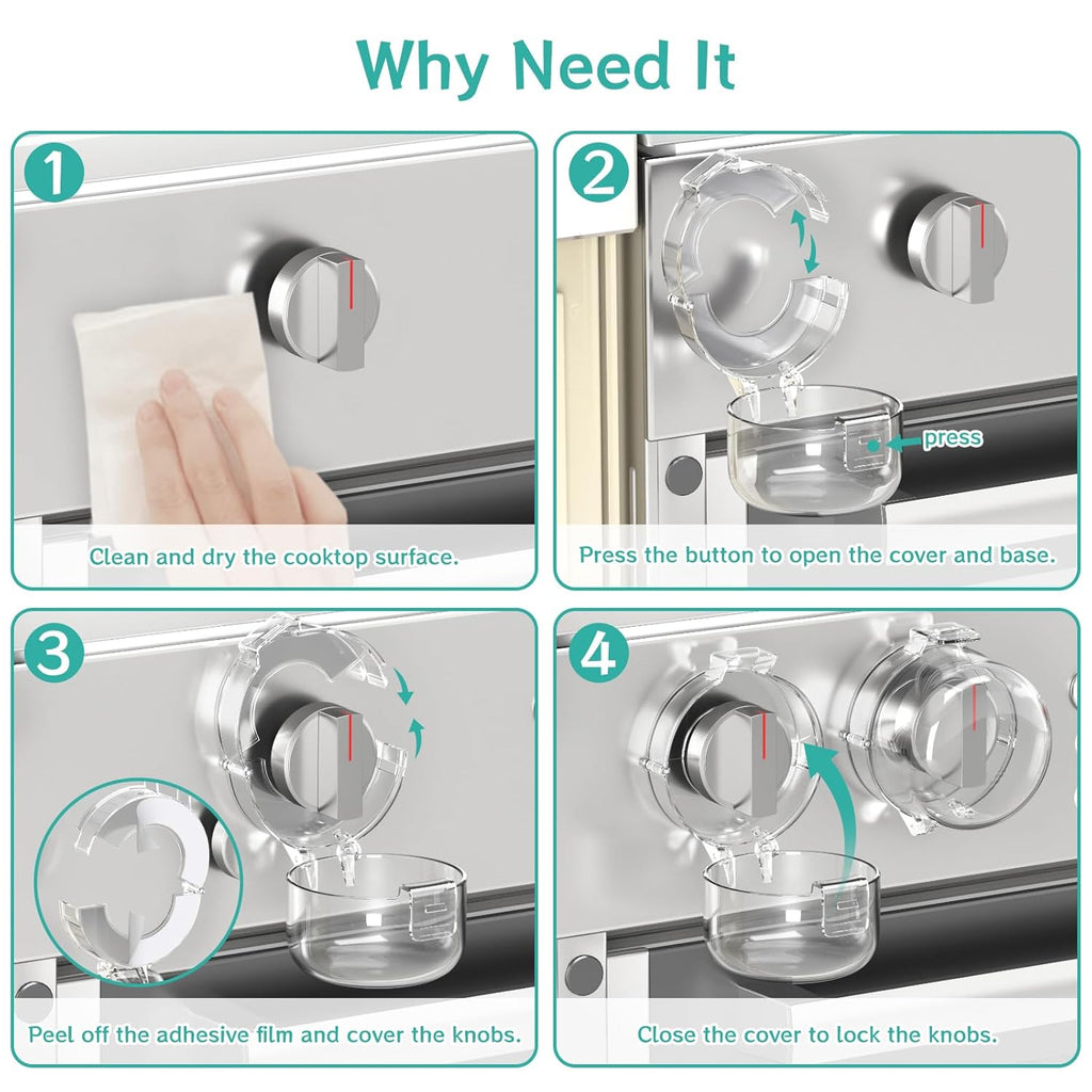 AOSITE Stove Knob Covers for Child Safety - 5 Pack Upgraded Gas Stove Knob Covers with Strong Adhesive, Double Design Childproof Oven Knob Covers for Kids and Pets, Stove Guard Baby Proofing