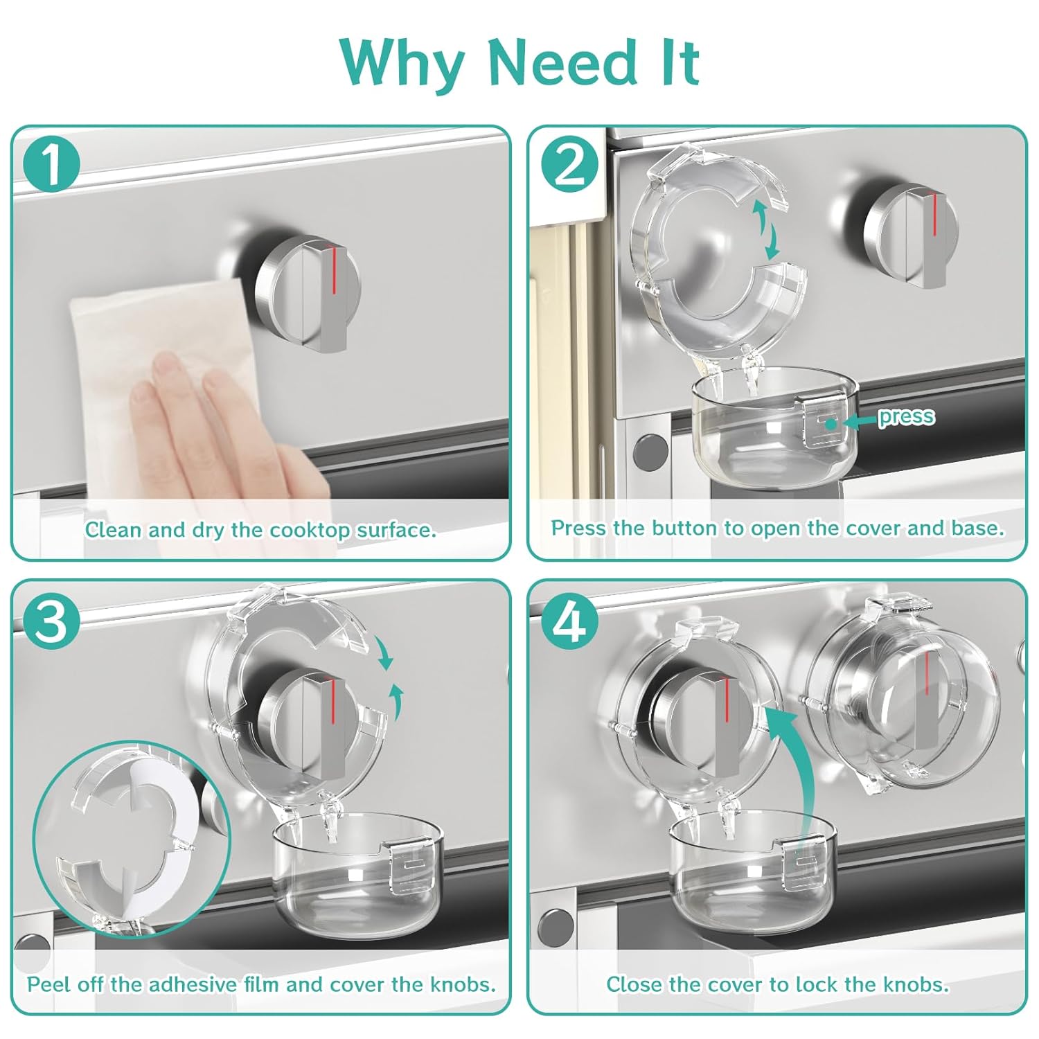 AOSITE Stove Knob Covers for Child Safety - 5 Pack Upgraded Gas Stove Knob Covers with Strong Adhesive, Double Design Childproof Oven Knob Covers for Kids and Pets, Stove Guard Baby Proofing