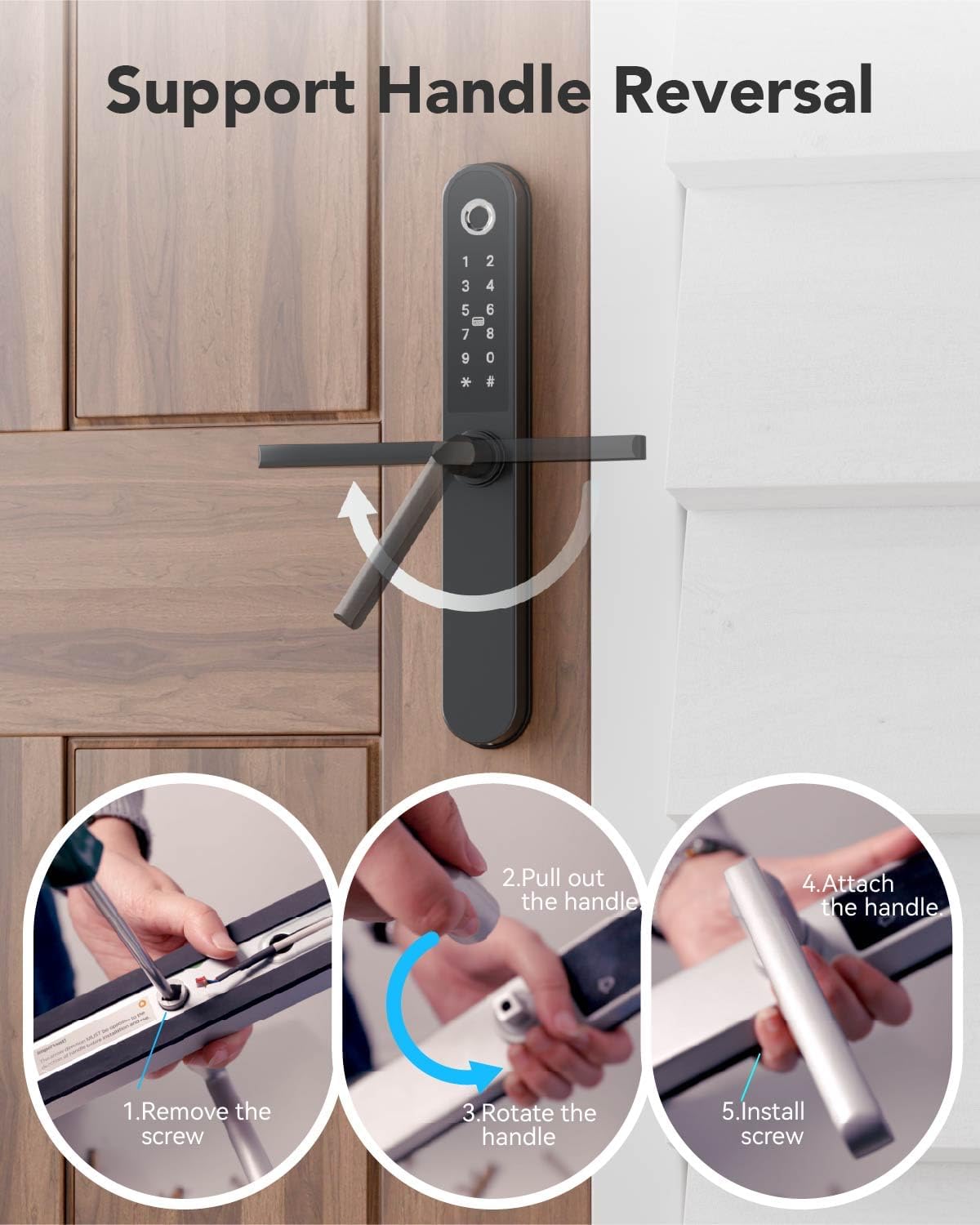 Deadbolt Smart Door Lock Fingerprint Door Lock with Keypad，Smart Lock for Front Door Children Proof IC Card,40–90mm Multipoint Locks (Not Suitable Point Mortise Lock)（Apollo Black）
