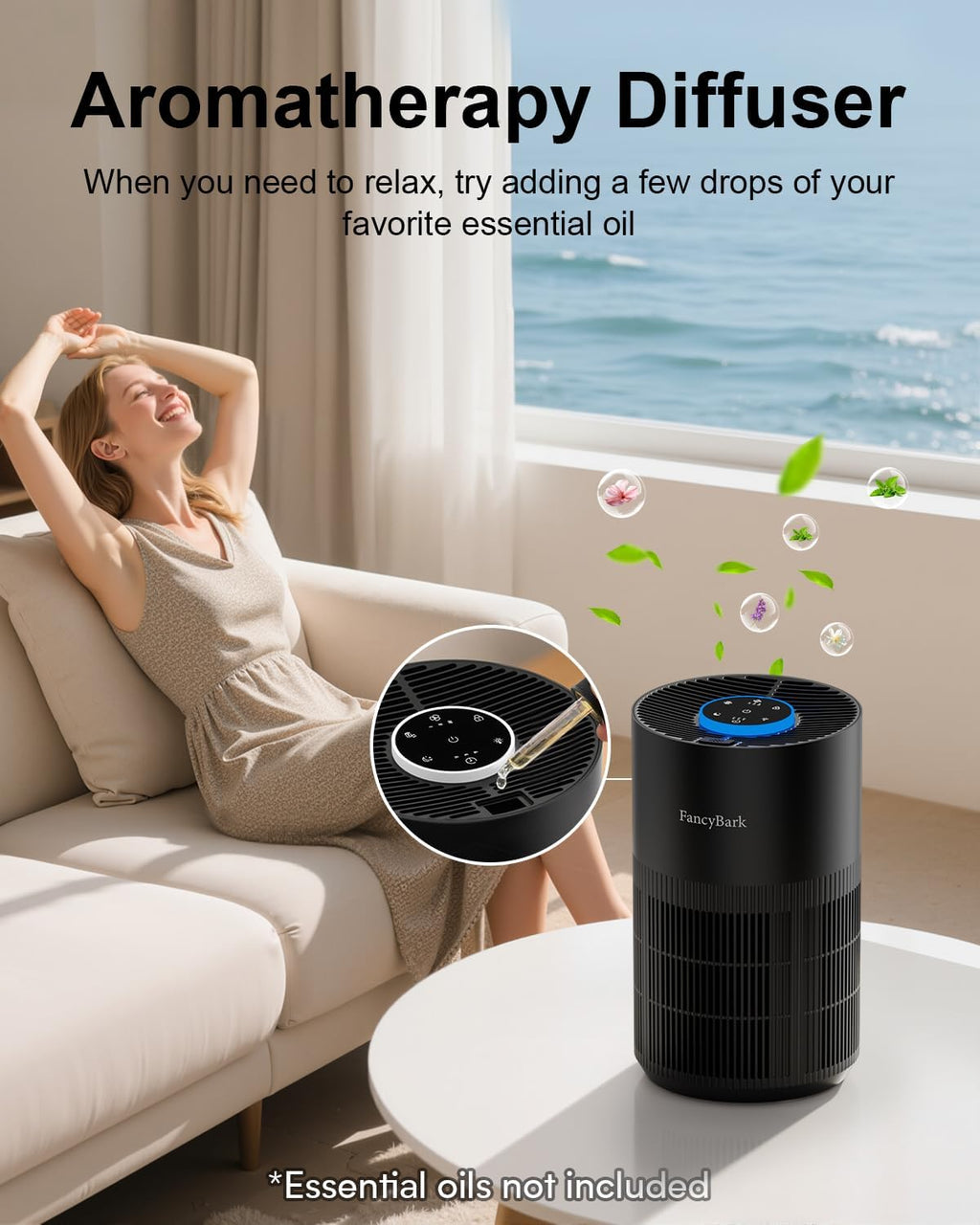 Air Purifiers for Home Bedroom Up to 1000 Ft², H14 True HEPA Room Air Purifiers for Bedroom With Sleep Mode Light Mode & Aroma Function Air Cleaner Smoke Odor Dust Pollen Pet Dander (Black)