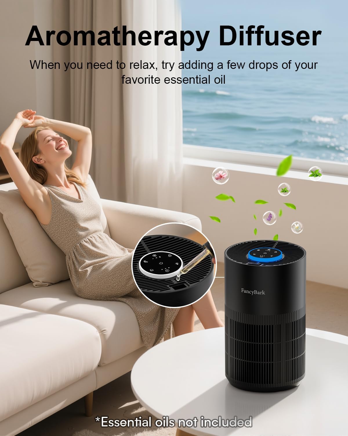 Air Purifiers for Home Bedroom Up to 1000 Ft², H14 True HEPA Room Air Purifiers for Bedroom With Sleep Mode Light Mode & Aroma Function Air Cleaner Smoke Odor Dust Pollen Pet Dander (Black)