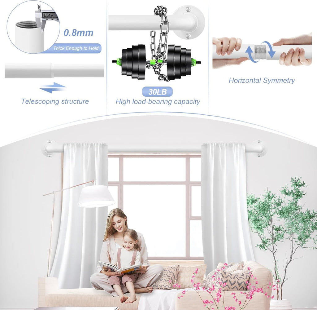 White Wrap Around Curtain Rods 28 to 48 Inch:Blackout Heavy duty Adjustable Window Curtain Rod for Bedroom,Industrial Darkening Curved French Metal Single Drapery Rods Easy Install,Pure White