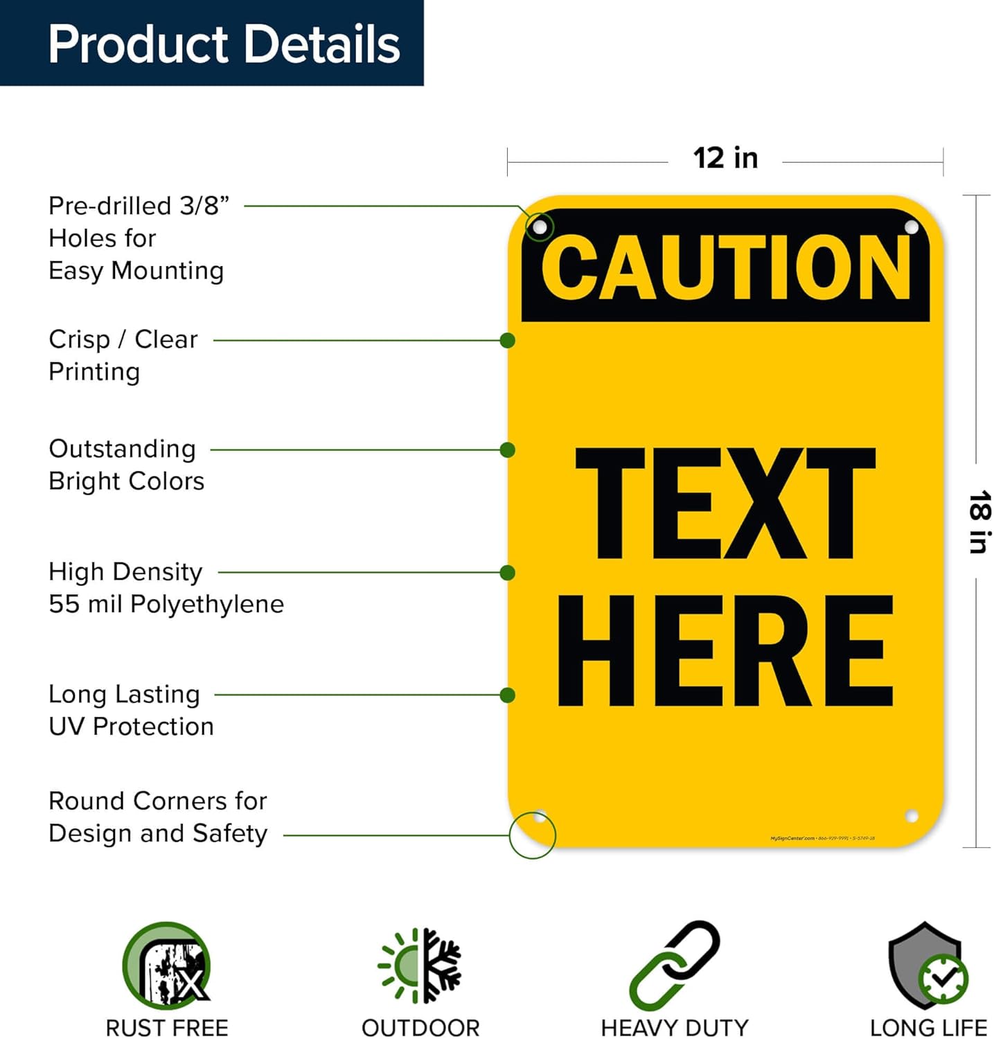 Custom Caution Sign, OSHA Sign, 12x18 Inches, 55 mil thick HDPE (high density polyethylene), Made in USA by My Sign Center
