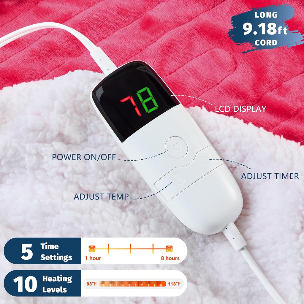 BOMOVA Heated Electric Blanket Full Size - 72" x 84" Heating Blanket with 10 Heating Levels & 8 Hours Auto Off, Warm Flannel Blanket, Christmas Birthday Gifts for Women
